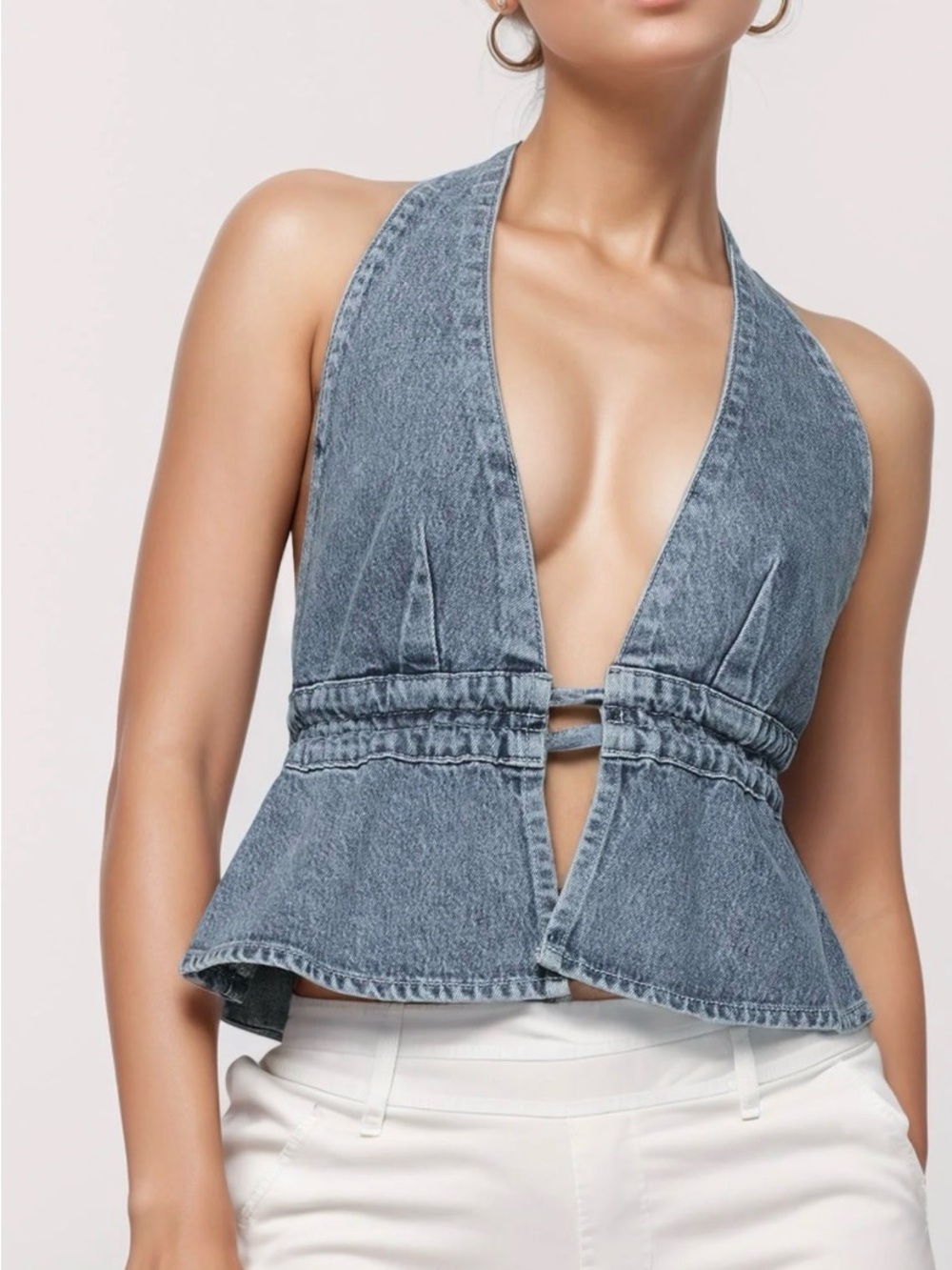 Denim Halter Crop Top Size Small